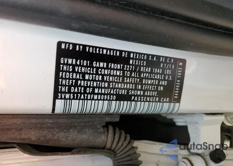 2015 Volkswagen Beetle 1.8T z USA, uszkodzony, nr VIN 3VW517AT8FM809530